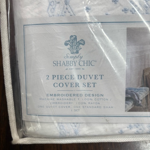 simply shabby chic 2 piece duvet cover set twin white blue embroidered - Picture 2 of 7
